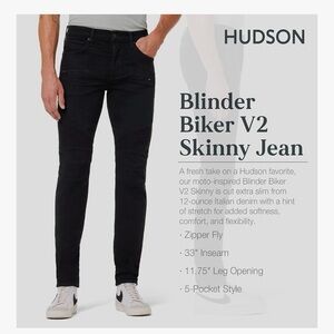 NWT HUDSON Men's The Blinder V.2 Skinny Biker Jean Rp size 36